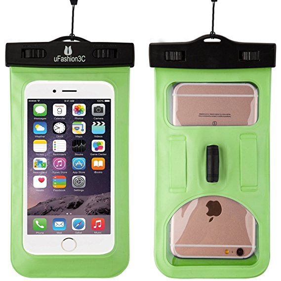 uFashion3C [Non-Float] Waterproof Cell Phone Case Dry Bag Pouch [With Headphone Jack,Armband,Lanyard] for iPhone 6,6S,6 Plus,6S Plus, Samsung Galaxy S8,Plus,S7,S6,Edge,Note 3,4,5,8, LG G5,G6 (Green)