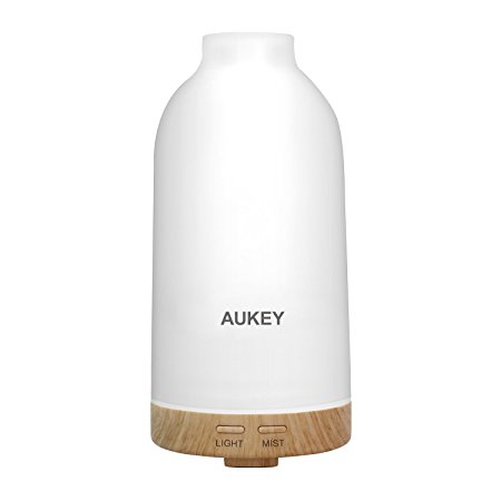 AUKEY Essential Oil Diffuser, 100ml Aromatherapy Essential Portable Ultrasonic Humidifier Diffusers with Color LED Lights Changing and Waterless Auto Shut-off(Glass)