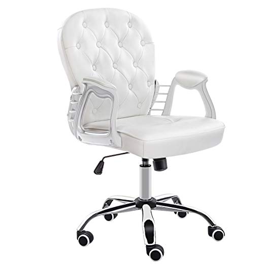 JL Comfurni Office Chair Faux Leather Armchair Swivel Adjustable chair Home Office Computer Girl Desk Chairs Cream White (Cream White 2)