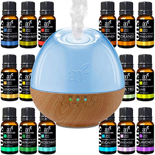 ArtNaturals Sound Machine Diffuser & Essential Oil Set - (300ml Tank & Top 16 Set) - 6 Calming Natural Sounds - Aromatherapy and White Noise for Relaxation and Sleeping - Baby, Kids, and Adults