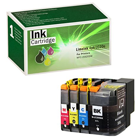 Limeink 4 Pack Remanufactured LC20E Super High Yield Ink Cartridges (1 Black, 1 Cyan, 1 Magenta, 1 Yellow) Compatible with Brother MFC-J5920DW Series Printers LC20EBK LC20EC LC20EM LC20EY XXL