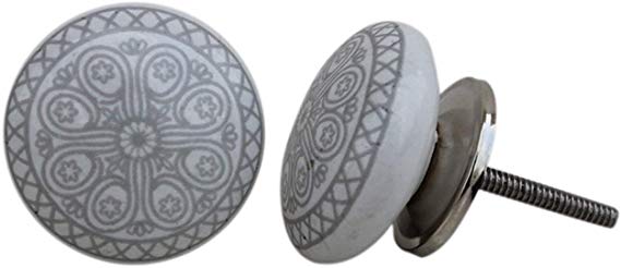 JGARTS 12 Knobs White & Grey Hand Painted Ceramic Knobs Cabinet Drawer Pull