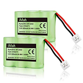 2-Pack iMah Ryme B12 Rechargeable Cordless Phone Battery Compatible AT&T 2422 2250 2255 3000 4051 VTech 80-5074-00-00 GE TL96155 Sanik 3SN-2/3AA30-S-J1 Home Handset Telephone