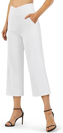 G4Free Capri Pants for Women Wide Leg Yoga Dress Capris with Pockets Cross Loose Casual Work Crop Pants