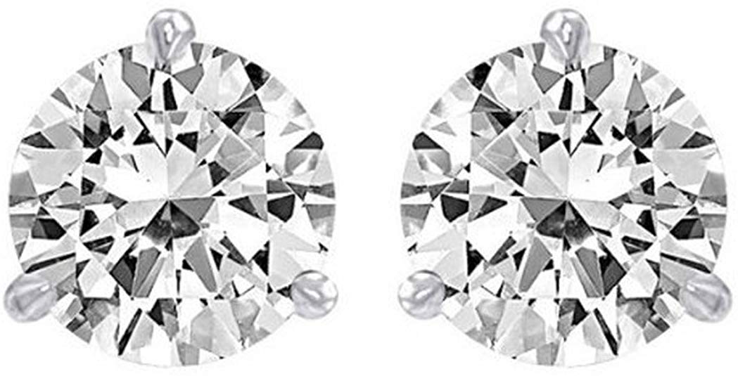 3/4 Carat Solitaire Diamond Stud Earrings Round Brilliant Shape 3 Prong Screw Back (I-J Color, I1 Clarity)