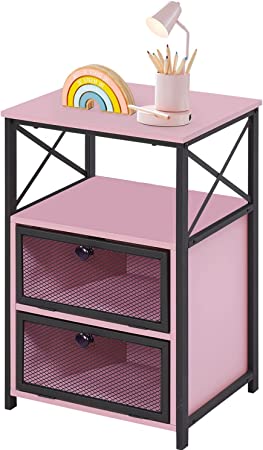 VECELO Night Stand, End Side Table with Storage Space and Door,Modern Nightstands for Living Room,Bedroom, Pink