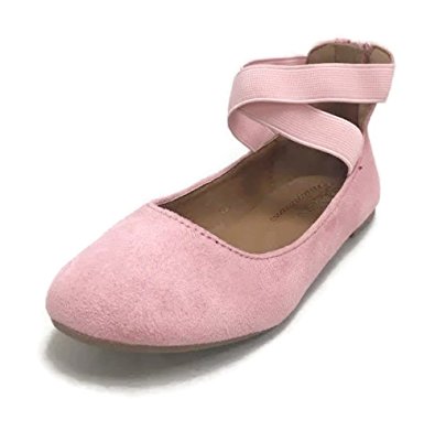 Anna Girl Kids Dress Ballet Flat Elastic Ankle Strap Faux Suede Shoes