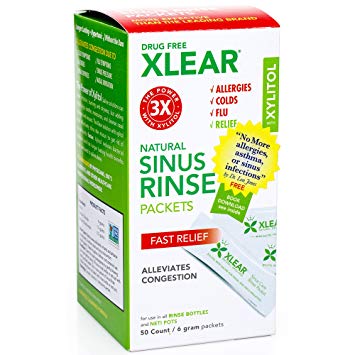 Xlear Natural Neti Pot Sinus Rinse Refill Packets, Sinus Relief Saline Nasal Rinse with Xylitol (50 Packets)