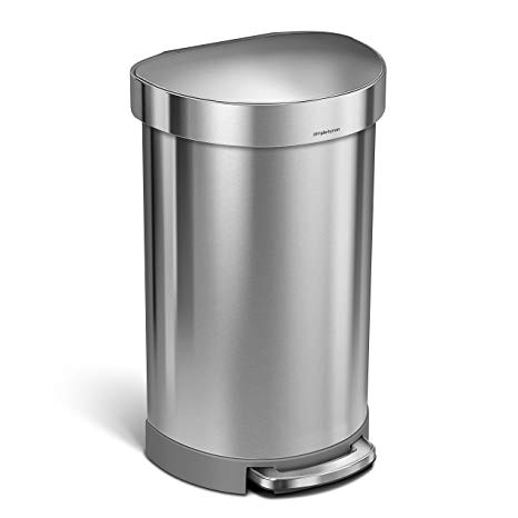 simplehuman 45 Liter / 12 Gallon Stainless Steel Semi-Round Kitchen Step Trash Can with Liner Rim, Brushed Stainless Steel