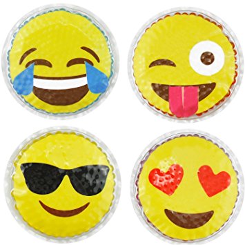 Hot Cold Kids Emoji Boo Boo Ice Packs (4 Pack) by FOMI Care | Fun Children's Gel Bead Wrap | Pain Relief for Kids Injuries, Wisdom Teeth, Tired Eyes, Headaches | Reusable | 4 Inches Each