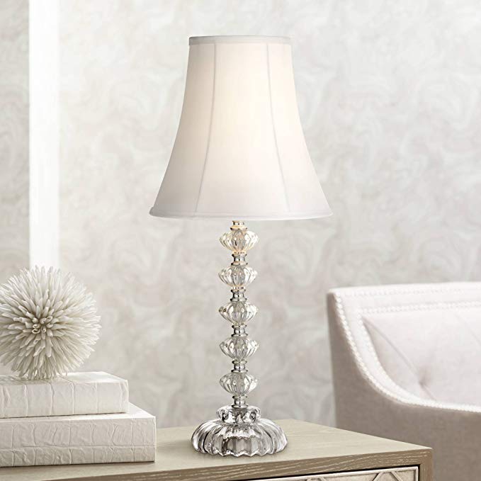 Bohemian Cottage Accent Table Lamp Clear Stacked Glass Off White Bell Shade for Living Room Family Bedroom Bedside Office - 360 Lighting