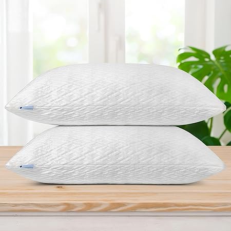 Elif Home Goods 2 Pack King Size Rayon Made from Bamboo Pillows, Cooling Shredded Memory Foam Bed Pillow Sets for Side, Back, Stomach Sleepers, Adjustable, Washable Cover, King (Pack of 2)