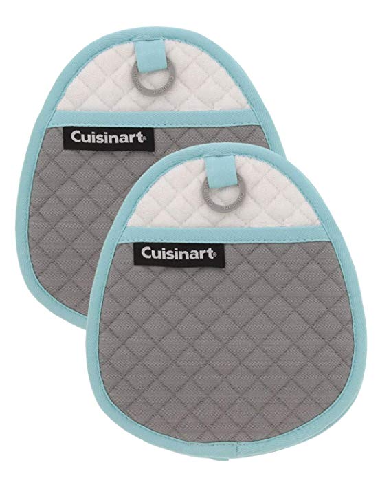 Cuisinart Quilted Silicone Potholders & Oven Mitts - Heat Resistant up to 500° F, Handle Hot Oven/Cooking Items Safely - Soft Insulated Pockets, Non-Slip Grip w/Hanging Loop, Drizzle Grey- 2pk