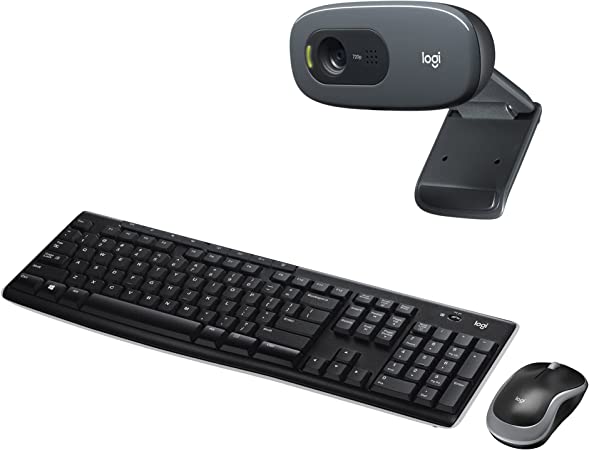 Logitech MK270 Wireless Keyboard and Mouse Combo for Windows, Black with C270 HD Webcam