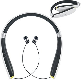 Bluetooth Headphones, VICTA 990 Wireless Stereo Headphones Neckband with Retractable Earbuds for iPhone/Samsung/Sony/iPad and other Bluetooth Device (VIC-990WHITE)