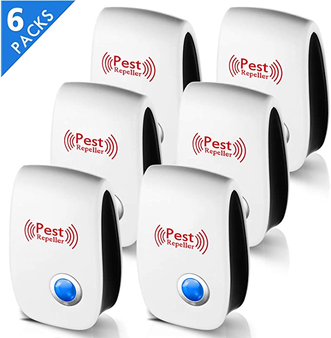 Ultrasonic Pest Electronic Repellent Indoor Control, 2020 Upgraded Insect Repeller Plug in, 100% Safe Way for Flea, Mice, Rodent, Bug, Mosquito, Fly, Cockroach, Spider, Rat - Pest Reject (6 Pack)