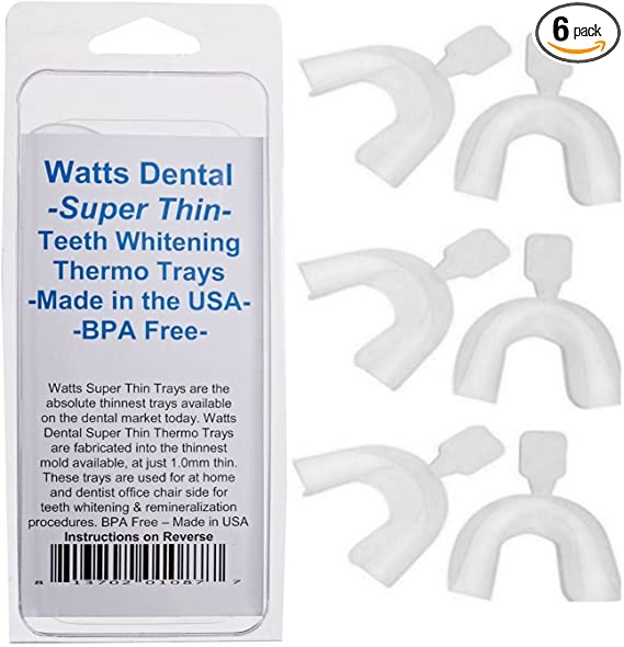 Watts Dental Super Thin Thermo Teeth Whitening Trays- 6 Pack - BPA Free & Thinnest At Home Teeth Whitening Tray Available - Made in the USA