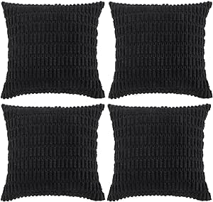 Fancy Homi 4 Packs Boho Black Decorative Throw Pillow Covers 26x26 Inch for Living Room Couch Bed Sofa, Rustic Modern Farmhouse Home Decor, Soft Plush Corduroy Cute Square Cushion Case 66x66 cm