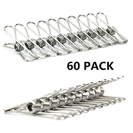 Ecolife Multi-purpose Stainless Steel Clothespins, Cord Clothes Pins Utility Clips,Hooks for Home/Office (Set of 60)