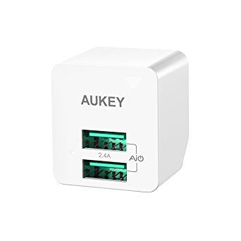 AUKEY 12W Dual Port Home Travel USB Wall Charger Adapter - White