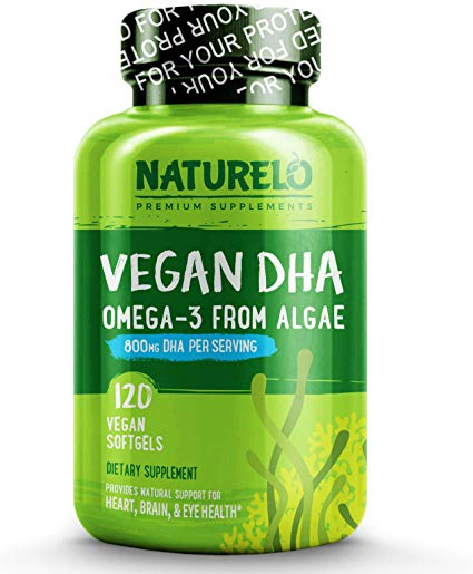 NATURELO Vegan DHA - Omega 3 Oil from Algae - Best Supplement for Brain, Heart, Joint, Eye Health - Provides Essential Fatty Acids for Women Men and Kids - Complements Prenatal Vitamins - 120 Softgels