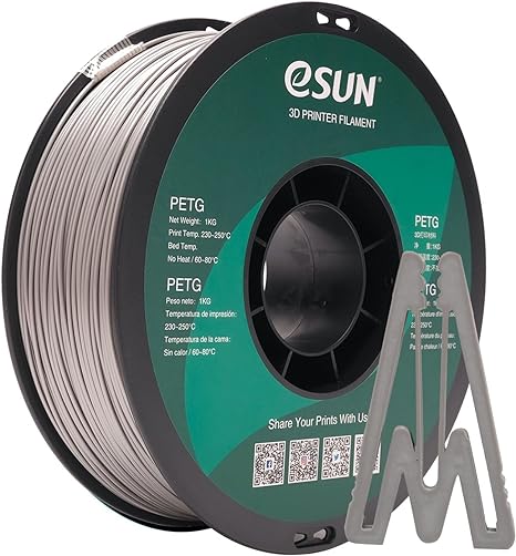 eSUN PETG Filament 1.75mm, 3D Printer Filament PETG, Dimensional Accuracy  /- 0.05mm, 1KG Spool (2.2 LBS) 3D Printing Filament for 3D Printers, Solid Silver