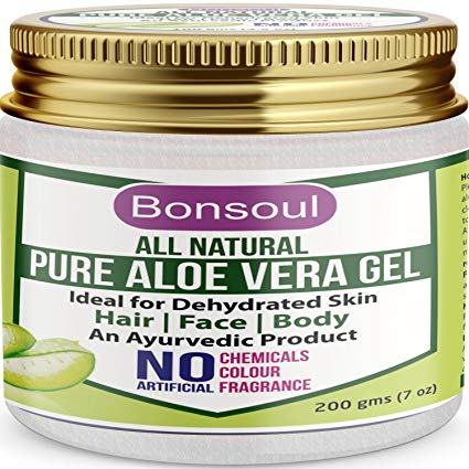 BONSOUL All Natural and Pure Aloe Vera Gel | 99% Aloe Vera | Ideal for Dehydrated Skin | Hair, Face and Body (200 GMS)