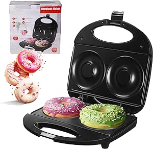 Donut Maker 2 Holes,Mini Donut Maker Machine for Kid-Friendly Breakfast,Desserts,with Non-stick,Double-sided heating, anti-scalding and easy to carry, quick cooking in 3 minutes