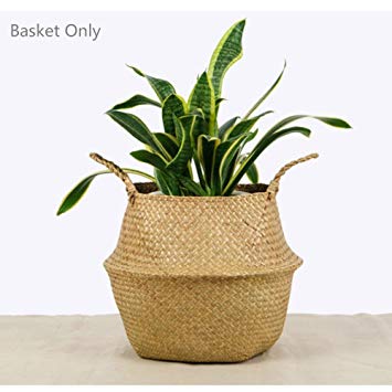 Woven Seagrass Basket, Woven Seagrass Tote Belly Basket for Storage, Laundry, Picnic, Plant Pot Cover & Beach Bag