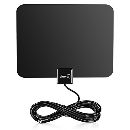 ViewTV Silver Series Flat HD Digital Indoor TV Antenna - 30 Miles Range - 16 FT Copper Coaxial Cable - Black / White