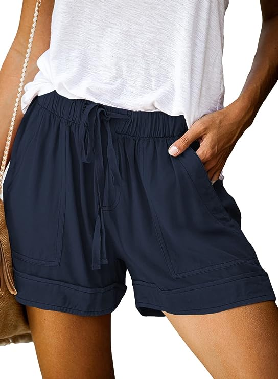 Dokotoo Womens Comfy Drawstring Casual Elastic Waist Pocketed Shorts