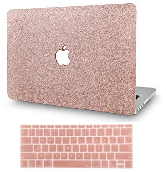 KEC Laptop Case for MacBook Pro 13" (2018/2017/2016) w/ Keyboard Cover Plastic Hard Shell A1989/A1706/A1708 Touch Bar (Rose Gold Sparkling)