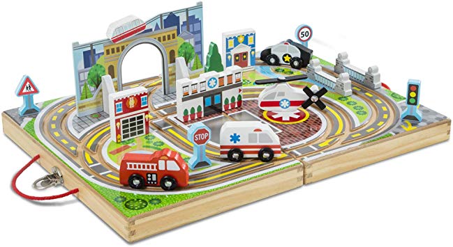 Melissa & Doug Take-Along Town (Wooden Portable Play Surface, 18 Pieces, Great Gift for Girls and Boys - Best for 3, 4, and 5 Year Olds)