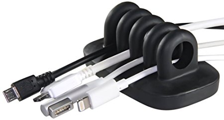 Desktop Cable Organizer and Cable Holder for Cable Management of USB Cables, Power Cords & Charging Cables - Bundled with 2 Bonus Cable Clips! (Black)