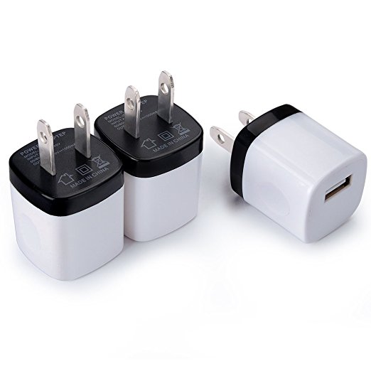 Wall Charger, Kakaly 3-Pack Universal Home Travel USB 1 Amp Wall Charger AC Power Charging Adapter Plug for iPhone 7/6/6S Plus, 4, 5S Samsung Galaxy, HTC, LG, Huawei, Google Nexus, and Android Phones