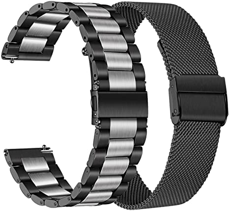 TRUMiRR Band Sets for Galaxy Watch 4 Classic 46mm 42mm / Watch4 44mm 40mm, 20mm 2 Pack Solid Stainless Steel Watchband   Mesh Strap for Samsung Galaxy Watch 42mm / Watch 3 41mm / Active 2