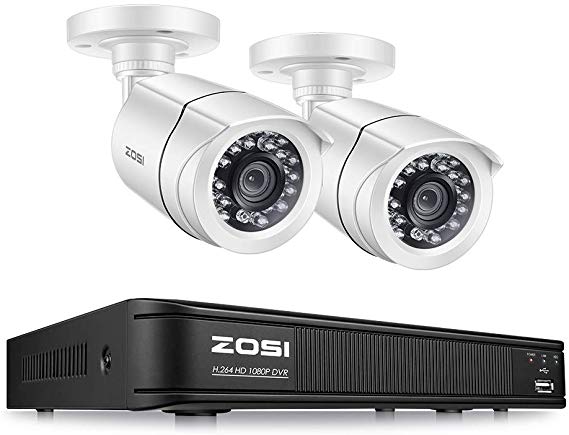 ZOSI 1080p CCTV Camera Security System,Surveillance DVR Recorder 4 Channel and 2 x 2MP 1080p Weatherproof Bullet Camera Outdoor/Indoor, Remote Access, Motion Detection (No Hard Drive)