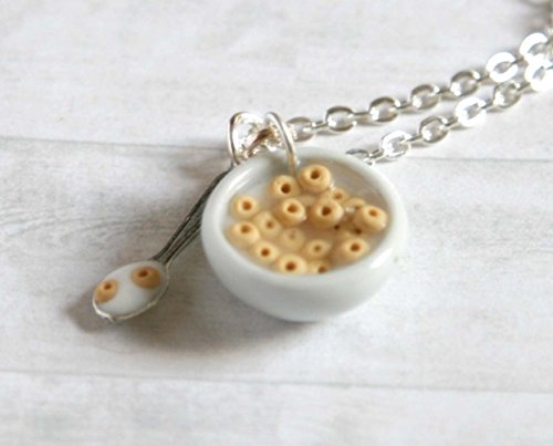 Cute cereals bowl necklace, cheerios necklace, bowl with milk miniature, tiny spoon, food jewelry