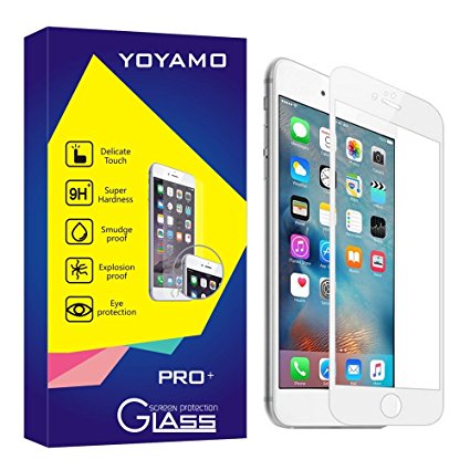 iphone 6s plus screen protector,Yoyamo 3D Full Cover High Definition Round Angle Crystal Clear High Response Hard Tempered-Glass Screen Protector for Apple iPhone 6 plus and 6s plus (White)