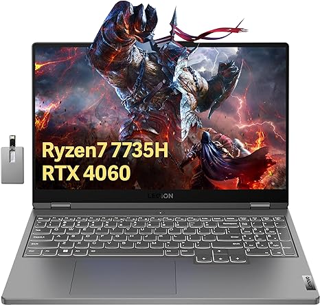 Lenovo Legion 5 Gaming Laptop, 15.6" WQHD(2160x1350) 165Hz, AMD Ryzen 7 7735H, NVIDIA GeForce RTX 4060 8GB, 32GB DDR5 RAM, 2TB SSD, Backlit Keyboard, WiFi 6E, Win 11, Gray, 32GB USB Card