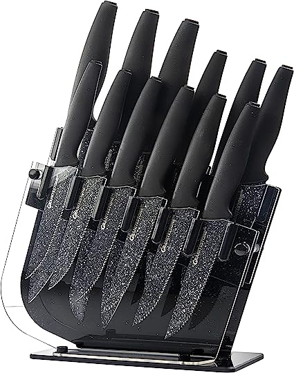 Nutriblade Knife Set by Granitestone, 13 Pieces High-Grade Stainless Steel Blade Chef Kitchen Knives Set with Acrylic Block Includes 6-piece Kitchen Knife plus 6-piece Fully Serrated Steak Knife