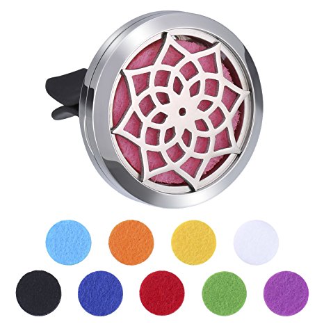Mtlee Aromatherapy Car Essential Oil Diffuser Locket Clip Pendant and 10 Pieces Washable Felt Pads with Gift Bag