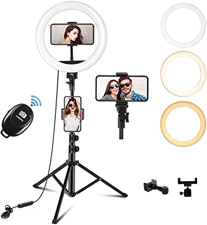 LED Ring Light, KKUYI 10.2″ Selfie Ring Light with Tripod Stand & Phone Holder, Dimmable USB Ringlight for Live Stream, YouTube Video, Makeup, TikTok, Photography, Compatible with Phones and Cameras
