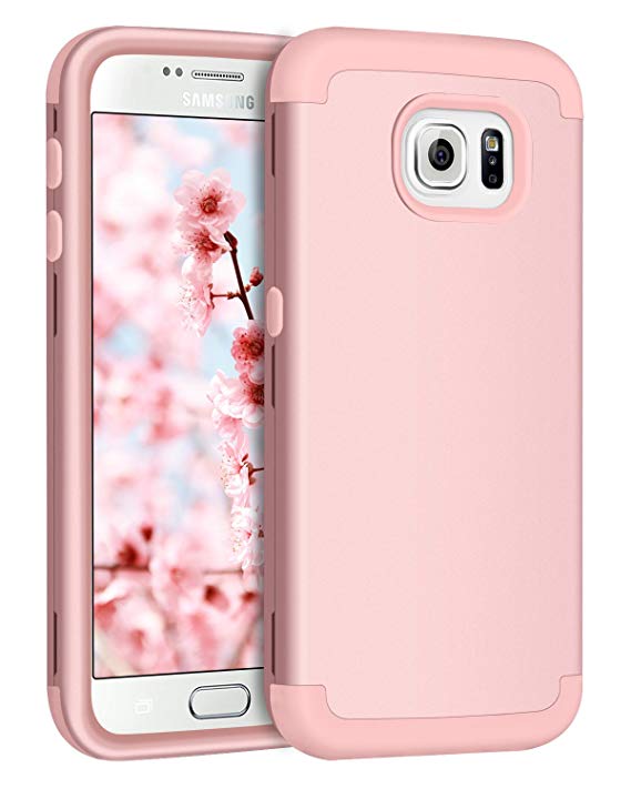 Galaxy S6 Case, Samsung S6 Case, BENTOBEN Shockproof 3 in 1 Hybrid Hard PC Soft Silicone Heavy Duty Rugged Bumper Anti Slip Full-Body Protective Phone Case Cover for Samsung Galaxy S6 G920 Rose Gold