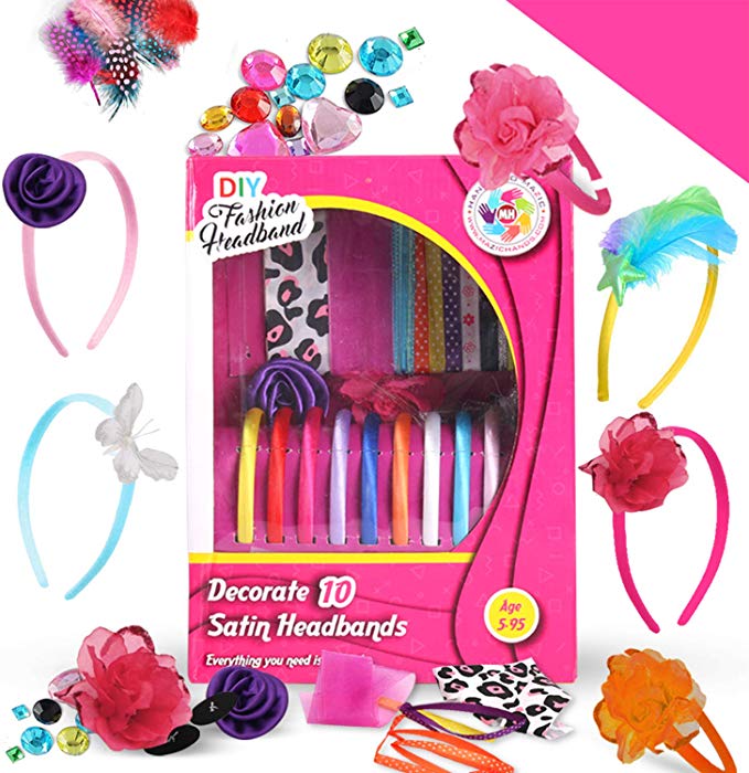 Arts and Crafts Kits for Girls Hair Accessories Ages 5-12 Year Old - Best Birthday Gifts/Toy/Creativity Kit to Make Your Own(DIY) Fashion Headbands/Jewelry Making w/ Satin Head Band Maker