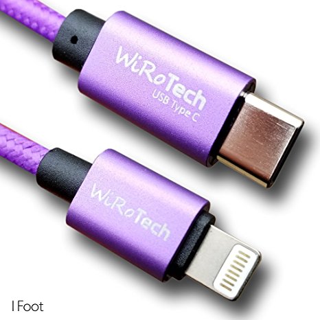USB C Cable, WiRoTech Purple USB-C to Lightning Fast Charging Cable (1 foot, Purple)