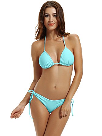 Zeraca Women's Tie Side Bottom Triangle Bikini Swimsuits