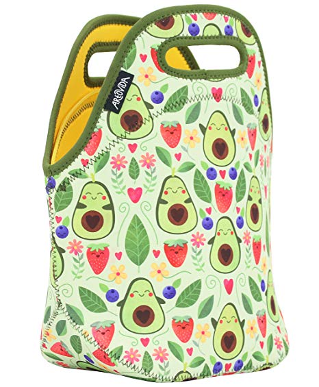 ARTOVIDA Insulated Neoprene Lunch Bag for Women, Men and Kids, Soft Lunch Tote for Work and School - Elisabeth Fredrikkson from Sweden - Happy Avacado (LIMITED EDITION)
