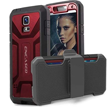 Encased Galaxy S5 Belt Clip Case - (Pantera Series) Shockproof Cases with Built In Screen Protector & Belt Clip Holster for Samsung GalaxyS5 (Red)
