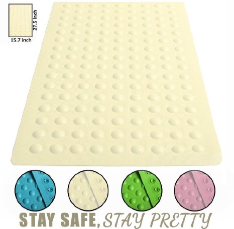 Luxury Anti Slip Suction Bath Mat - Non Slip Mats for Tub & Shower Bathroom Safety - Latex & PVC Free Natural Rubber, 15.7" x 27.5" - For Homes, Hotels, Gyms & Long-Term Facilities (Off White / Ivory)
